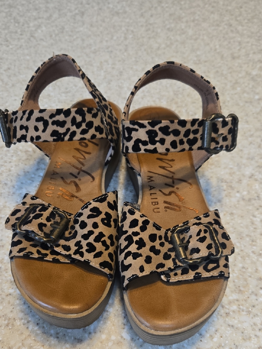 Leopard Print Platform Sandals with Buckle Straps